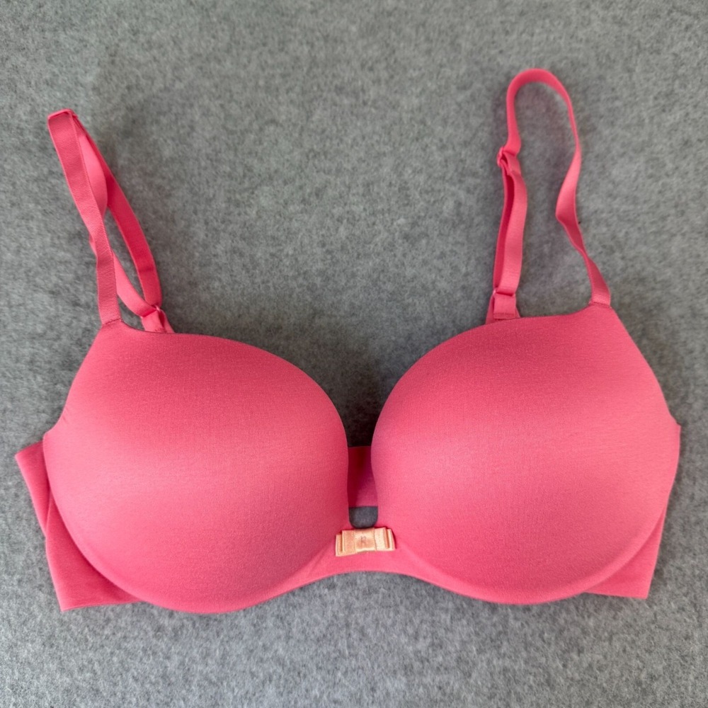 Victoria's Secret Hot Pink Push-Up Bra Size 32D Lined Demi Prep T-Shirt Daily